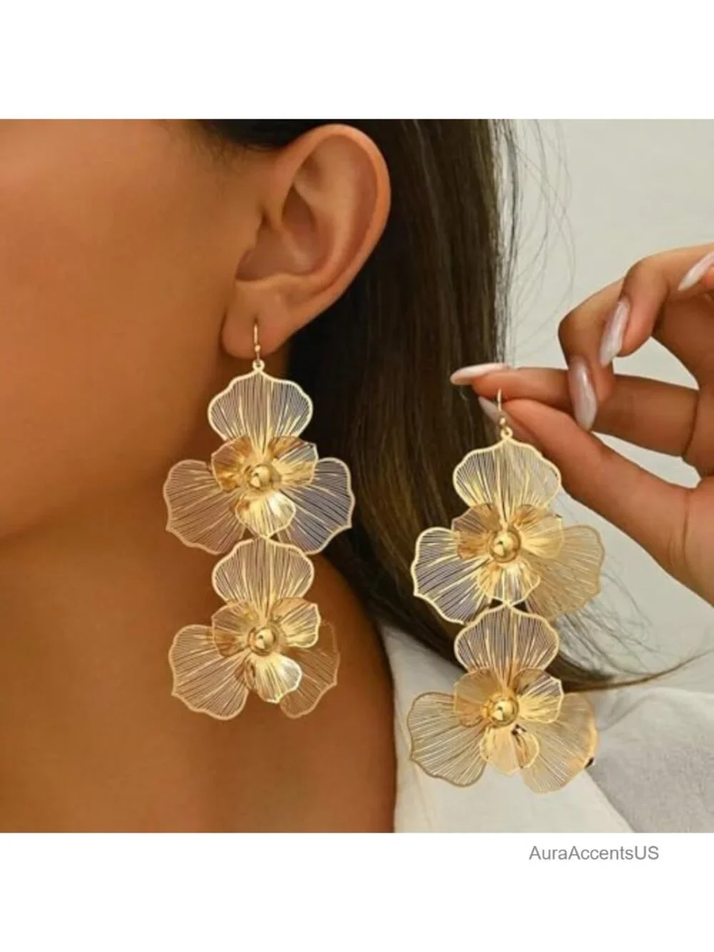 Gold Floral Dangle Earrings for Women Boho Statement Jewelry Gift